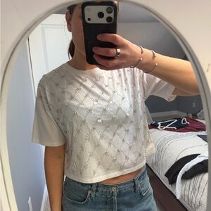 J. Crew White Textured Crop Top